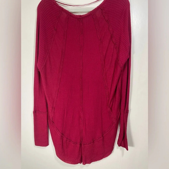 We The Free Free People Red Catalina Waffle Knit Long Sleeve Thermal Tunic - Picture 6 of 9